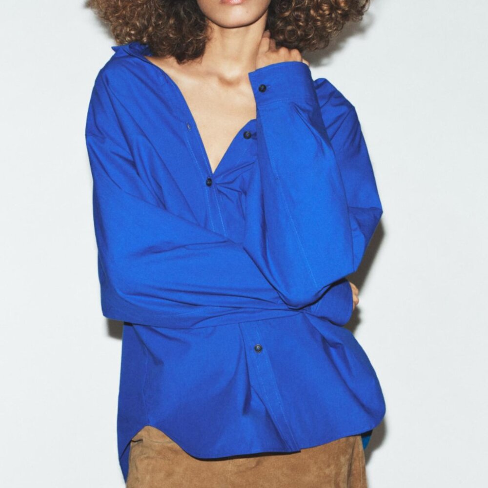 NEVER WORN-Get Ready for Spring- Zara oversized Beautiful "Bluish" Blouse- Large - Picture 2 of 14